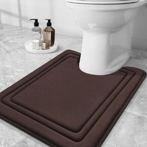 Grandaily Memory Foam Toilet Rugs U-Shaped 24x20, Ultra Soft, Non-Slip and Absorbent Bathroom Rugs, Toilet Bath Mat, Machine Wash Dry, Comfortable Contour Bath Rugs for Toilet Base, Beige