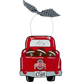 Ohio State University Buckeyes Ornaments - Team Logo Designs w/Plaid Ribbon & Bells by Magnolia Lane for Buckeyes Fans, Students, or Alumni - Home Decor