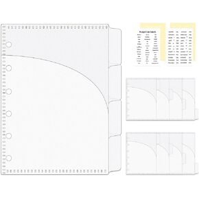 Mogoostry A7 Cash Envelope 2 Pockets Binder Pocket with Index Divider Tabs for A7 6-Ring Binder Clear Plastic 4-Tab Planner Divider Pockets for Journal Budgeting Binders