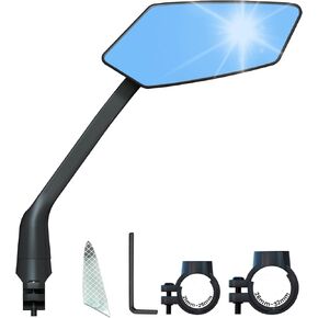 Handlebar Bike Mirror, Safe Crystal UHD Anti-Glare Glass Rearview Mirror, Adjustable Rotatable Bicycle Mirror, Easy Installation Bike Accessories for Ebike Scooter Snowbike (Anti-glare Blue Right)