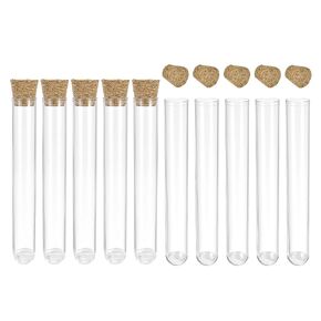 uxcell 10Pcs PS Plastic Test Tubes with Cork Stoppers, Round Base, 13x100mm, Storage Container for Scientific Experiments Sample Display Decorations