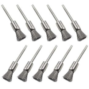 Yoohey Stainless Steel Wire End Brush Pen Shape 1/8 Inch Shank Diameter (8mm end Brush) Pack of 10