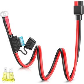ELECTOP 45A Connector to O Ring Terminal, Compatible with Ads Port Adapter 10AWG Battery Connector Cable with 15A/20A Protection Fuse for Automotive Portable Solar Generators and Battery Charge
