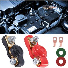 Car Battery Terminal Connector, Negative & Positive Battery Cable Ends with Plastic Cover, Auto Pure Copper Terminal Clamps Connector Suitable for Car, Truck, RV, Boat (Original Brass Color)