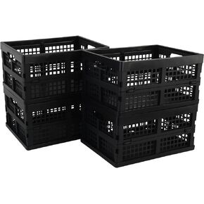 Collapsible Utility Crate, 15 L Collapsible Storage Bins, Plastic Stackable Folding Basket, 4 Pack