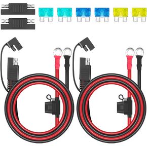 Linkstyle 10 AWG SAE to O Ring Terminal Harness,2PCS 2FT/60CM SAE Battery Connector, 2Pin Quick Disconnect SAE Battery Extension Cord Cable with 15A/20A/30A Fuses for Solar Panel, Motorcycle, Car, RV