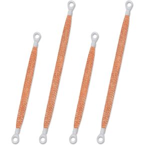 4pcs Universal Automotive Ground Strap, 13inch / 10inch Vehicle Engine Ground Strap Kit Sturdy Woven Automotive Grounding Strap with 5/16" Rings Terminal (Copper)