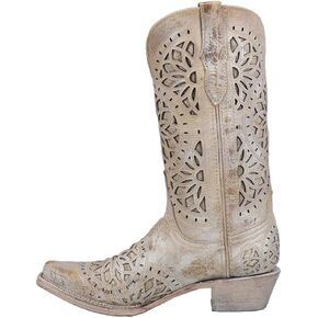 Womens Mandala Snip Toe Dress Boots Mid Calf Low Heel 1-2" - Off White