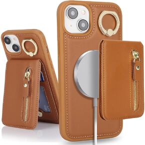 iPhone 15 Plus case with Card Holder, iPhone 15 Plus Phone Case Wallet for Women magsafe Compatible Wallet Detachable 2-in-1 for Men-White Leopard