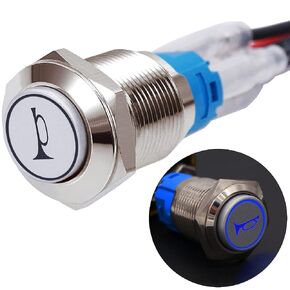 Twidec/19MM Raised Speaker Horn Momentary Push Button Switch 3/4" Mounting Hole 12V Blue Led Light Black Stainless Steel Shell 1NO 1NC SPDT with Pre-wiring Wires Switch For Car Modification BKG19LB-BU