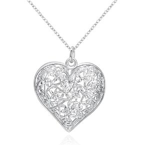 الأزياء والمجوهرات 925 فضة الجوف نمط محكم منتفخ القلب قلادة قلادة in Kuwait