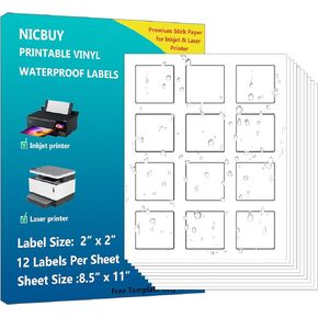 240 Pcs Square Labels 2x2 inch Printable Glossy White Waterproof Vinyl Sticker Labels for Inkjet or Laser Printer