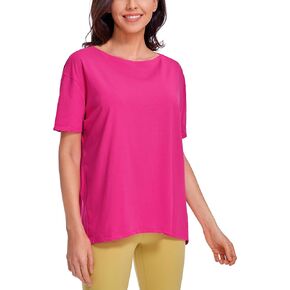 CRZ YOGA Women's Pima Cotton Short Sleeve Shirts Loose Fit Gym Workout T-Shirt Athletic Casual Tops Granita Pink X-Large