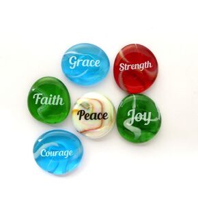 Festival Glass! Deluxe, Unique Imprinted Glass Stones. Six Inspiring Words on Which to Focus Set II