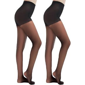 2 Pairs Black Sheer Tights for Women - 30D Rip Resistant Tights Control Top Pantyhose with Reinforced Toes