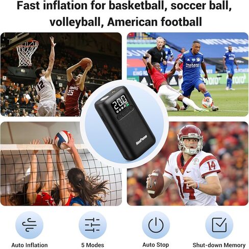 مضخة كرة كهربائية، مضخة كرة للكرات الرياضية، مضخة كرة السلة مع ضوء LED ومقياس ضغط دقيق، مضخة هواء قابلة لإعادة الشحن لكرة السلة، كرة القدم، كرة القدم، الكرة الطائرة، كرة الرجبي (بحد أقصى 20 رطل لكل بوصة مربعة) in Kuwait