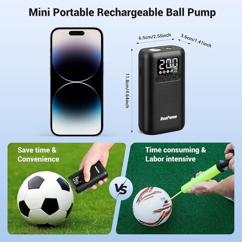 مضخة كرة كهربائية، مضخة كرة للكرات الرياضية، مضخة كرة السلة مع ضوء LED ومقياس ضغط دقيق، مضخة هواء قابلة لإعادة الشحن لكرة السلة، كرة القدم، كرة القدم، الكرة الطائرة، كرة الرجبي (بحد أقصى 20 رطل لكل بوصة مربعة) in Kuwait