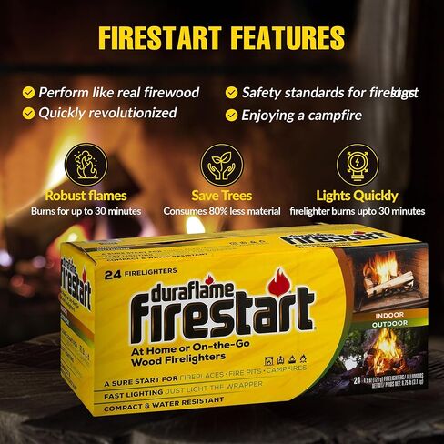 Duraflamme Firelighters for Indoor & Outdoor Use–Easy Use Firelighter for Quick Ignition–Versatile Lighter for Barbecue Fire Pit Fireplace & Camp Fire–24x2pk W/jecudi Cleaning Towel in Saudi Arabia