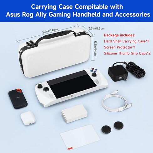 حقيبة حمل متوافقة مع Asus Rog Ally Gaming المحمولة مع واقي الشاشة وأغطية قبضة الإبهام من السيليكون، حقيبة تخزين واقية للسفر ذات هيكل صلب تناسب سبائك Rog وملحقاتها (أبيض) in Kuwait