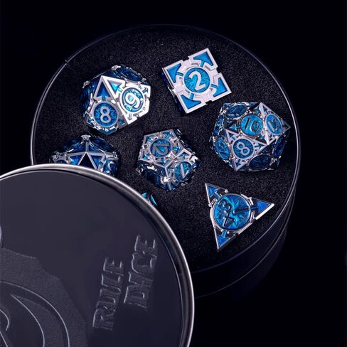 Rare Chrome-Plated DND Dice Set, Metal D&D Dice Sets Made of Durable Zinc Alloy，Dungeons and Dragons Dice with Gift Box, D and D Dice Set (Blue) in Saudi Arabia