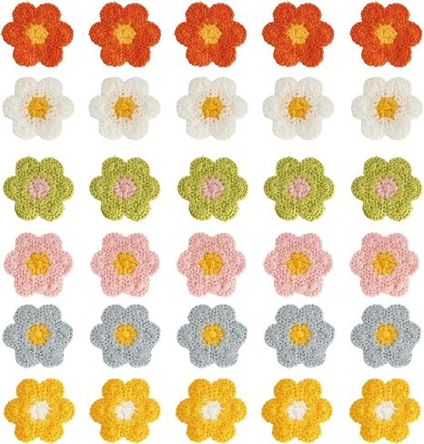 30Pcs Flower Patches, 6 Colors Daisy Sew On Embroidered Appliques, Cute Valentines to Crochet Flowers for Clothes Backpacks Jeans Hat Hair Clips Decorative Embroidered Appliqué Patches (1.96inch) in Saudi Arabia