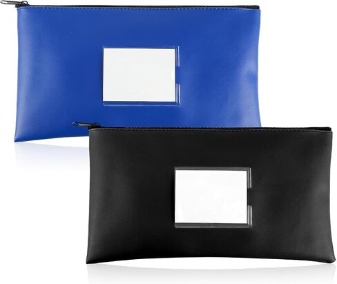 2 Pieces Money Bag for Cash Bank Deposit Money Bags with Zipper 11×6.2 in Security Zipper Wallet with Clear Window Cash Wallet Pouches with Label for Coins Cosmetics Invoice Bills Tools(Black & Blue) in Saudi Arabia