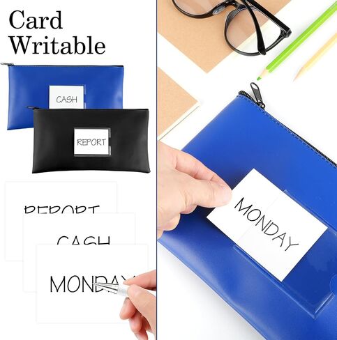 2 Pieces Money Bag for Cash Bank Deposit Money Bags with Zipper 11×6.2 in Security Zipper Wallet with Clear Window Cash Wallet Pouches with Label for Coins Cosmetics Invoice Bills Tools(Black & Blue) in Saudi Arabia