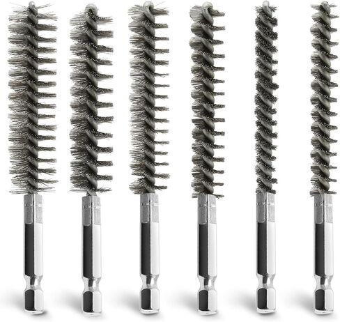 Stainless Steel Bore Brush Kit, 6 Pcs Wire Bore Brush Set in Different Sizes, Bore Cleaning Brush Set with Handle 1/4 Inch Hex Shank (0.8 cm, 1 cm, 1.2 cm, 1.5 cm, 1.7 cm, 1.9 cm) in Saudi Arabia