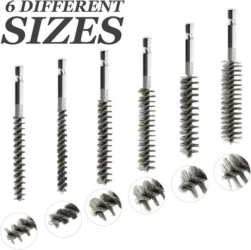 Stainless Steel Bore Brush Kit, 6 Pcs Wire Bore Brush Set in Different Sizes, Bore Cleaning Brush Set with Handle 1/4 Inch Hex Shank (0.8 cm, 1 cm, 1.2 cm, 1.5 cm, 1.7 cm, 1.9 cm) in Saudi Arabia