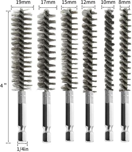 Stainless Steel Bore Brush Kit, 6 Pcs Wire Bore Brush Set in Different Sizes, Bore Cleaning Brush Set with Handle 1/4 Inch Hex Shank (0.8 cm, 1 cm, 1.2 cm, 1.5 cm, 1.7 cm, 1.9 cm) in Saudi Arabia