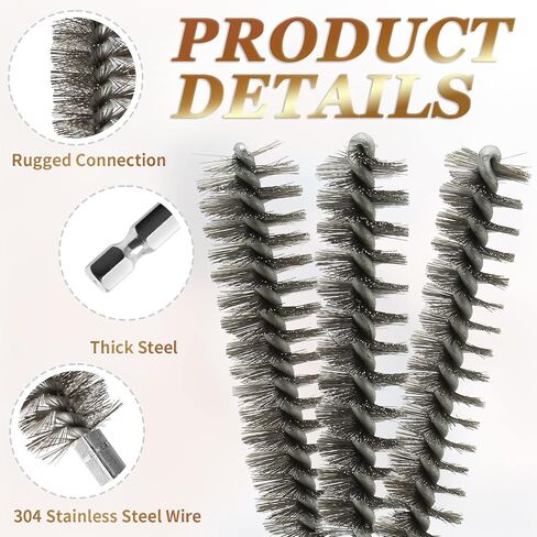 Stainless Steel Bore Brush Kit, 6 Pcs Wire Bore Brush Set in Different Sizes, Bore Cleaning Brush Set with Handle 1/4 Inch Hex Shank (0.8 cm, 1 cm, 1.2 cm, 1.5 cm, 1.7 cm, 1.9 cm) in Saudi Arabia