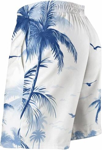 Men Drawstring Elastic Waist Swim Trunks Dark Palm Pattern Beach Board Shorts in Saudi Arabia