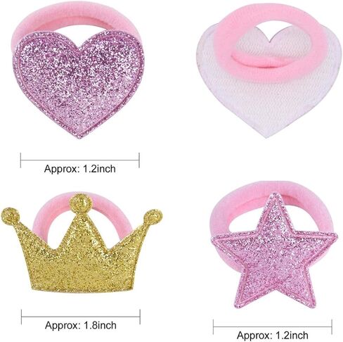 ربطة شعر للفتيات الصغيرات، 24 قطعة من ربطات الشعر اللطيفة اللامعة للفتيات، أربطة مطاطية مرنة على شكل تاج على شكل قلب ونجمة، إكسسوارات شعر للفتيات المراهقات والأطفال الصغار (لون عشوائي، 12 زوجًا) in Kuwait