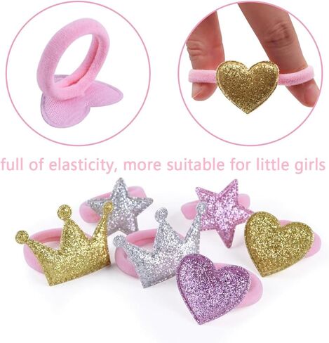 ربطة شعر للفتيات الصغيرات، 24 قطعة من ربطات الشعر اللطيفة اللامعة للفتيات، أربطة مطاطية مرنة على شكل تاج على شكل قلب ونجمة، إكسسوارات شعر للفتيات المراهقات والأطفال الصغار (لون عشوائي، 12 زوجًا) in Kuwait
