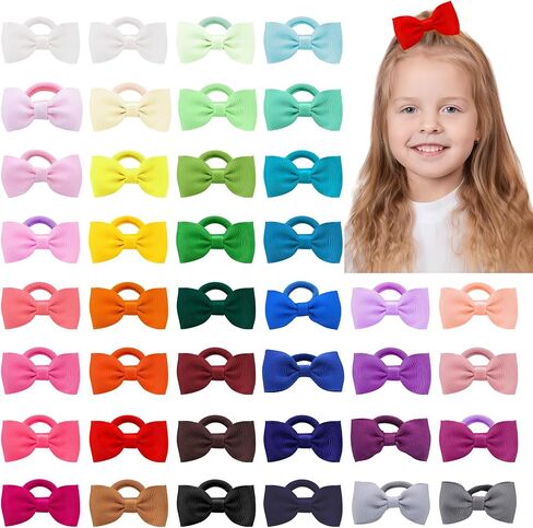 Aster 40Pcs Hair Bows for Toddler, Baby Hair Ties with Bows 2.5 Inch Elastic Ponytail Rubber, Elastic Girls Hair Bands Toddler Hair Accessories for Baby Girls, Multicolor in Saudi Arabia