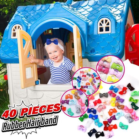 Aster 40Pcs Hair Bows for Toddler, Baby Hair Ties with Bows 2.5 Inch Elastic Ponytail Rubber, Elastic Girls Hair Bands Toddler Hair Accessories for Baby Girls, Multicolor in Saudi Arabia