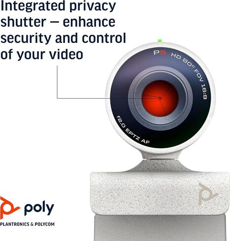 Poly Studio P5 Professional HD 1080p Webcam 4x Zoom 2 Megapixels USB Computer Camera Microphone for PC, Mac, Streaming, Video Conferencing for Windows MacOS, 1 Year HP Warranty, White (Renewed) in Saudi Arabia