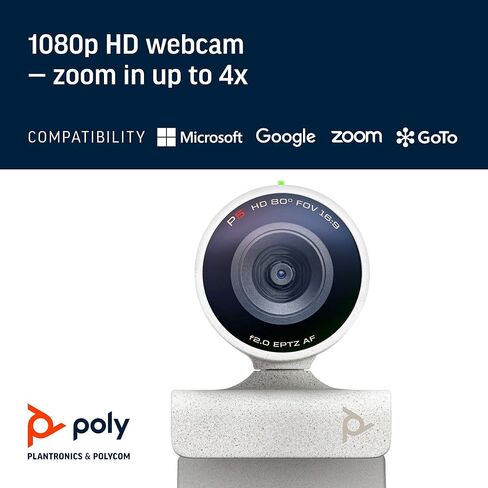 Poly Studio P5 Professional HD 1080p Webcam 4x Zoom 2 Megapixels USB Computer Camera Microphone for PC, Mac, Streaming, Video Conferencing for Windows MacOS, 1 Year HP Warranty, White (Renewed) in Saudi Arabia