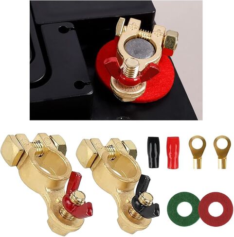 Car Battery Terminal Connector, Negative & Positive Battery Cable Ends with Plastic Cover, Auto Pure Copper Terminal Clamps Connector Suitable for Car, Truck, RV, Boat (Original Brass Color) in Saudi Arabia
