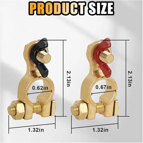 Car Battery Terminal Connector, Negative & Positive Battery Cable Ends with Plastic Cover, Auto Pure Copper Terminal Clamps Connector Suitable for Car, Truck, RV, Boat (Original Brass Color) in Saudi Arabia