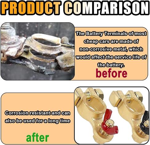 Car Battery Terminal Connector, Negative & Positive Battery Cable Ends with Plastic Cover, Auto Pure Copper Terminal Clamps Connector Suitable for Car, Truck, RV, Boat (Original Brass Color) in Saudi Arabia