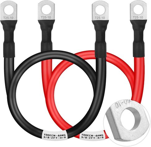 Battery Cable 4 Gauge 4FT, 4AWG Battery Power Inverter Cables (1 Positive & 1 Negative) with 3/8" Lugs Terminals for Automotive Solar Marine Boat RV Car Motorcycle in Saudi Arabia