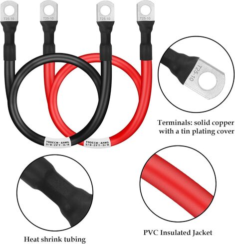 Battery Cable 4 Gauge 4FT, 4AWG Battery Power Inverter Cables (1 Positive & 1 Negative) with 3/8" Lugs Terminals for Automotive Solar Marine Boat RV Car Motorcycle in Saudi Arabia