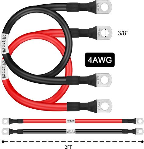 Battery Cable 4 Gauge 4FT, 4AWG Battery Power Inverter Cables (1 Positive & 1 Negative) with 3/8" Lugs Terminals for Automotive Solar Marine Boat RV Car Motorcycle in Saudi Arabia