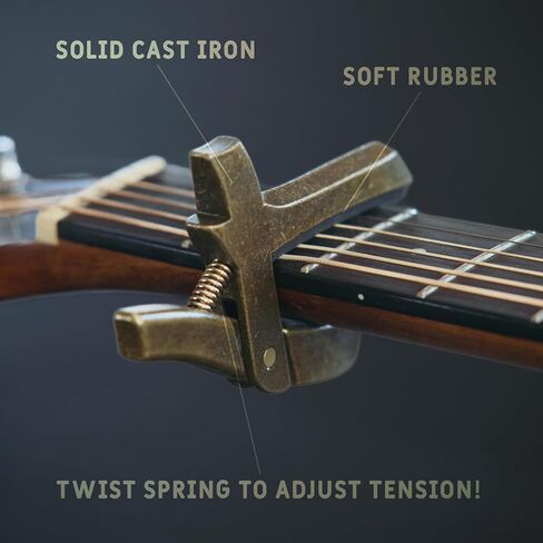 The Lorian Capo, Heavy Duty Guitar Capo for Acoustic and Electric Guitar with Adjustable Tension Spring, Twist the Spring to Adjust the Tension and Aperture 6, 7 and 12 String Guitars, Cast Iron Capo in Saudi Arabia
