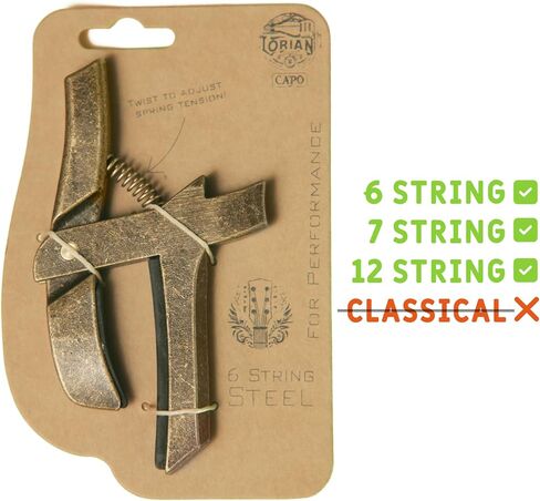 The Lorian Capo, Heavy Duty Guitar Capo for Acoustic and Electric Guitar with Adjustable Tension Spring, Twist the Spring to Adjust the Tension and Aperture 6, 7 and 12 String Guitars, Cast Iron Capo in Saudi Arabia