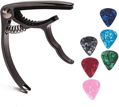 Guitar Capo with 6 Free Picks for Ukulele Acoustic and Electric Guitars, Quick Change Ukulele & Banjo Capos(Silver) in Saudi Arabia