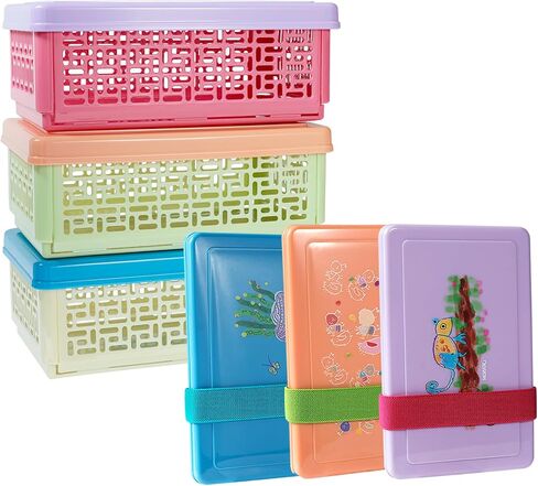3 Pack Foldable Small Plastic Snack Containers with Lids Mini Collapsible Storage Crates for Crafts,Pantry,Office,School,Kitchen,Table(7.5''x4.5''x2.8'') 1 Qt in Saudi Arabia