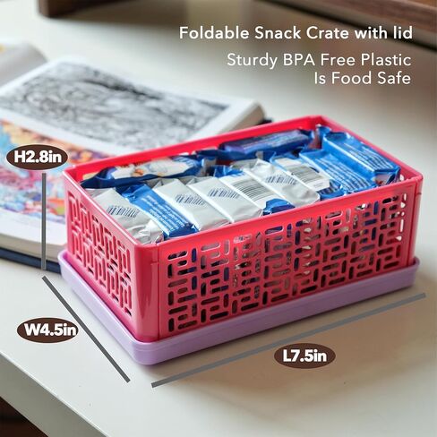 3 Pack Foldable Small Plastic Snack Containers with Lids Mini Collapsible Storage Crates for Crafts,Pantry,Office,School,Kitchen,Table(7.5''x4.5''x2.8'') 1 Qt in Saudi Arabia