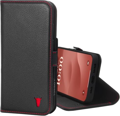 TORRO Premium Leather Case Compatible with iPhone 15 Pro Max 6.7" – Genuine Leather Wallet Flip Folio Case with Kickstand and Card Slots (Compatible with Official MagSafe Chargers) - Black in Saudi Arabia